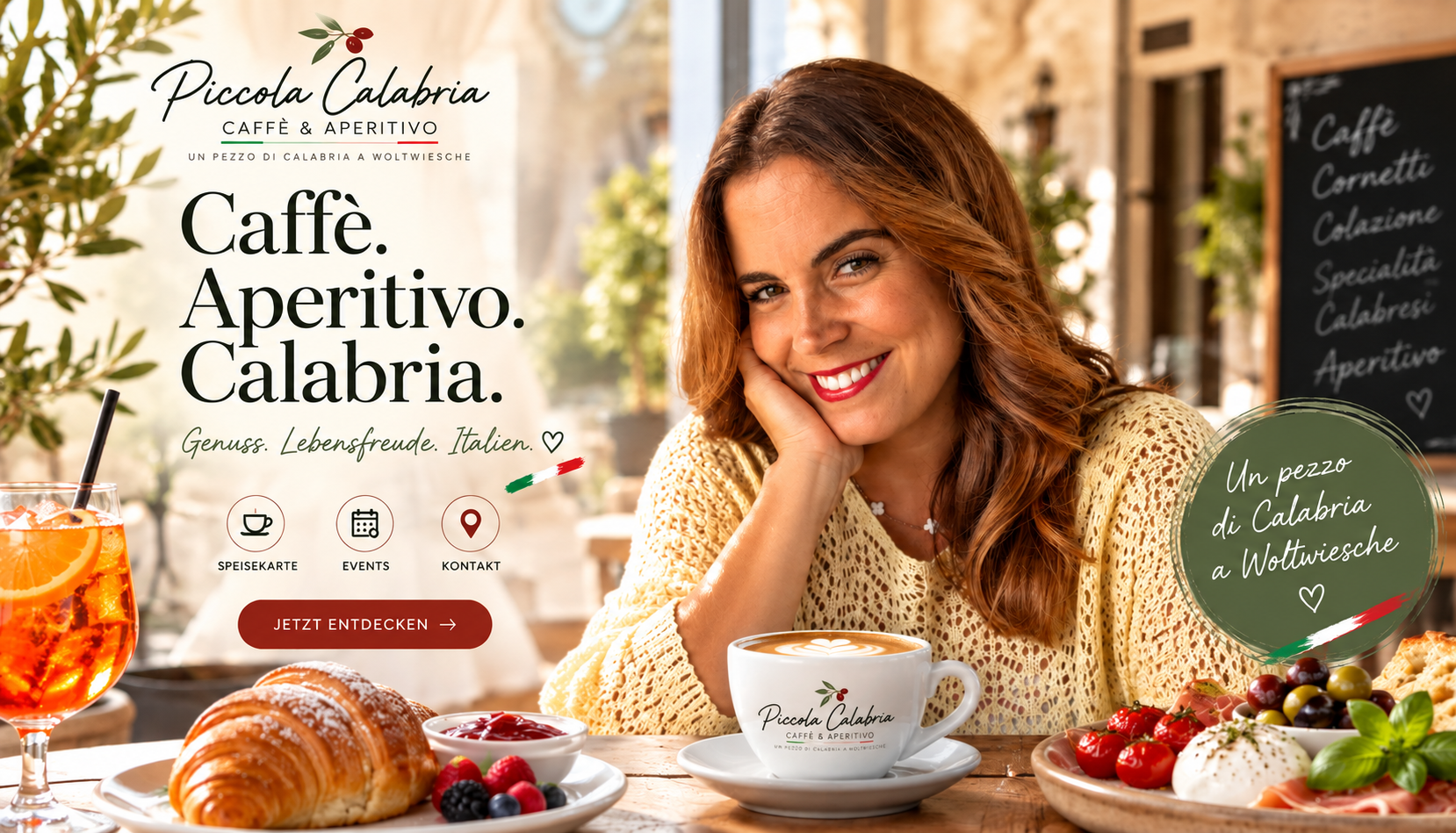 Gestaltungsentwurf für Piccola Calabria mit italienischem Frühstück, Espresso und mediterraner Café-Atmosphäre